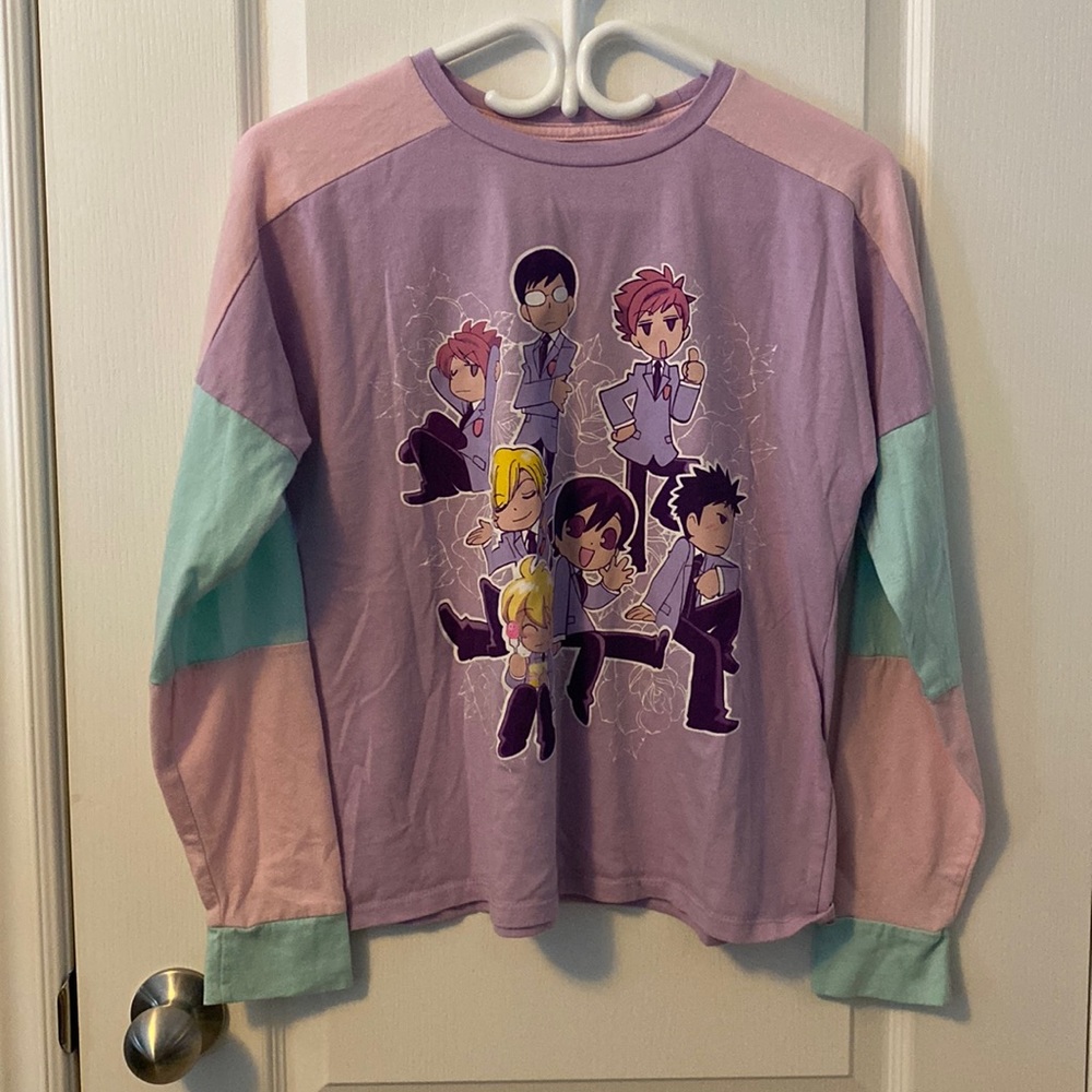 Ouran High School Host Club pastel colour-block Chibi long sleeve t-shirt